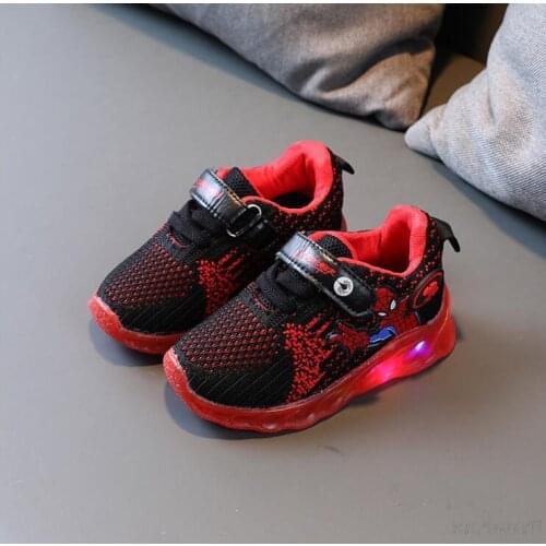 Children boys spiderman LED Sneakers Kids cartoon Sports Light Shoes boys Casual Boots Rubber Button sport shoes