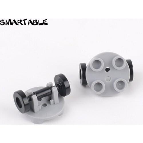 Smartable Round Plate 2x2 with Black Wheel Building Block MOC Parts Toys For Kids Compatible Major Brands 2655+2496 20pcs/lot