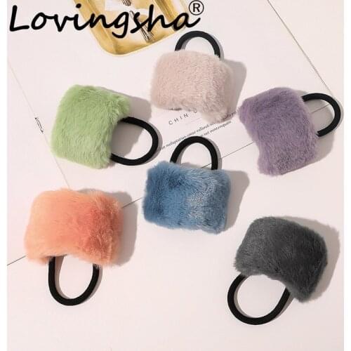 LOVINGSHA Plush Solid Hair Accessories Women Brand Girl Hair Tie Lady Scrunchies Female Ponytail Hair Holder Rope FC255