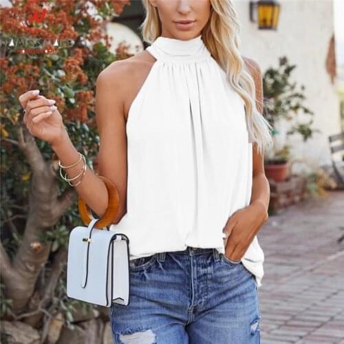 Fashion Women Summer Solid Color Tanks for Streetwear Hollow Out Design Bandage Decor Halter Sleevelsss Loose Pullovers Top