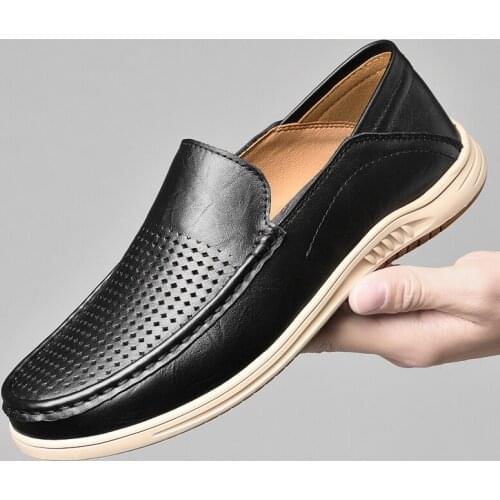 Mens Outdoor Boat Shoes Business Loafers Comfortable Casual Shoes Breathable Driving Shoes Genuine Leather Flat Shoes