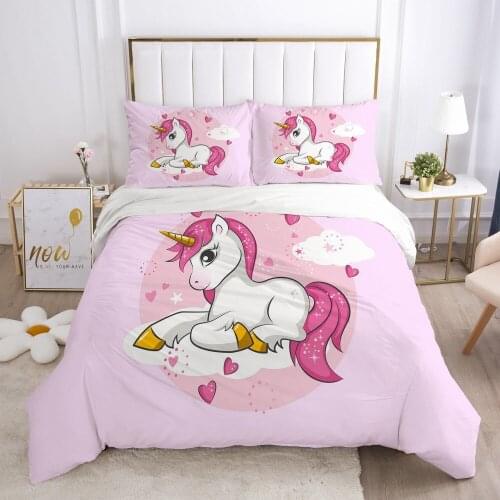 New Pink Background Unicorn Down Bedding Set Childrens Cartoon Bedding Set Down Bedding Set Pillowcase Home Textile Set