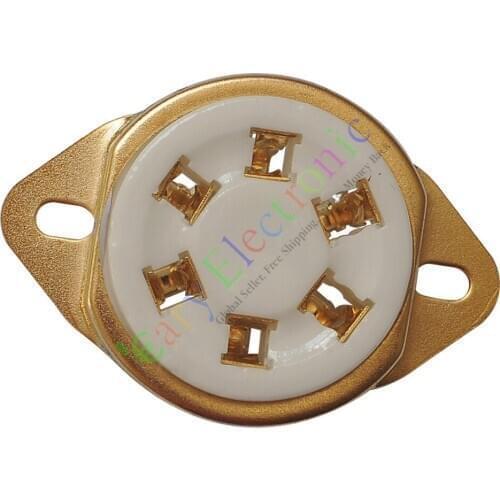 Wholesale and retail 20pc 6pin Gold Ceramic vacuum tube sockets valve Fr 310 366 audio amps radio DIY free shipping