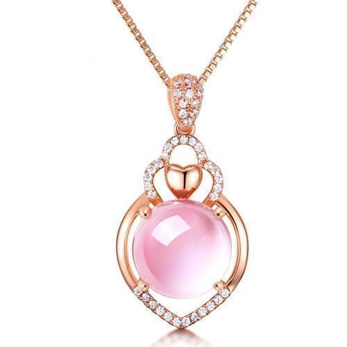 Ociki Rose Gold Color Ross Quartz CZ Pink Opal Jewelry Necklace Chokers for Women Wedding Girls Gift Drop Shipping Jewelry