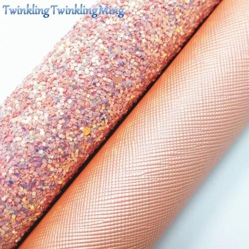 PEACH Glitter Fabric, Pearlized Faux Leather Fabric, Synthetic Leather Fabric Sheets For Bows A4 8"x11" Twinkling Ming XM199