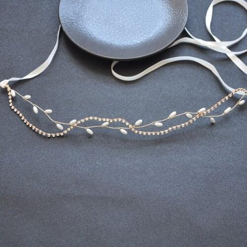 Handmade Gold Color Pearl Headbands Wedding Hair Jewelry Accessories Women Bridal Hairbands With Small Rhinestone Hair Tiara