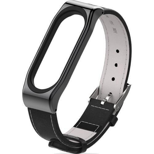 Mijobs mi band 3 Strap Genuine Leather Wrist Strap Bracelet For Xiaomi Mi Band3 Black Smart Watch Screwless Miband 3 Strap