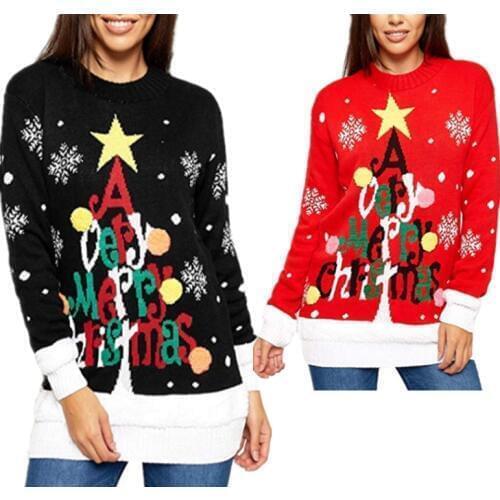 Christmas Sweater Women Fashion Letter Jacquard Loose Large Size Knit Set Head Pullover Santa snowflake Womens Sweaters
