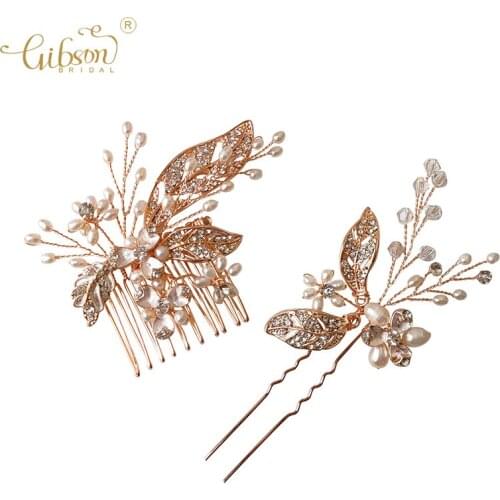 Rose Gold Color Hair Comb And Hair Pin Set Freshwater Pearl Headpiece Wedding Accessories Bridal Jewelry