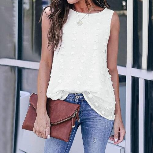 Dot Shirt T-Shirts Women Sleeveless Open Shoulder Button Womens T-Shirts Solid Color Round Neck Chiffon Tops Summer Casual Tee