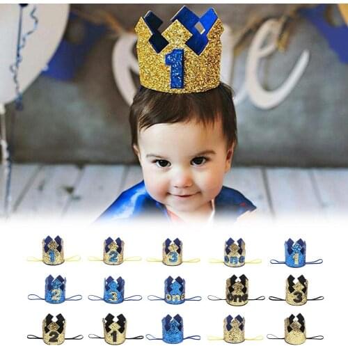1 2 3 Years Old Birthday Hat Baby Shower Decorative Headband Childrens Party Crown Hat Blue Gold Birthday Crown Party Hats