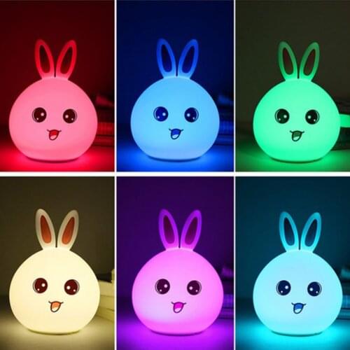 Silicone LED Night Light For Kids Children Bedroom Remote Control Touch Sensor Cute Rabbit Lamp Decoration Room Decor Gift Toy