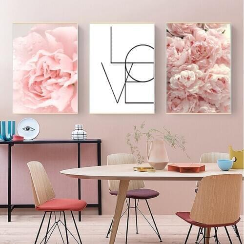 Scandinavian Art Flower Canvas Poster Pink Peony Floral Print Painting Nordic Style Wall Picture Modern Living Room Decoration