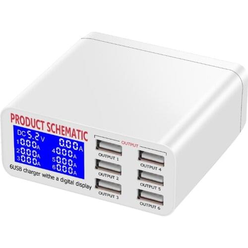 LCD Multi Fast USB Charger Charge Multiple 6-Port USB Phone Charging Station Universal USB HUB Smart Charger