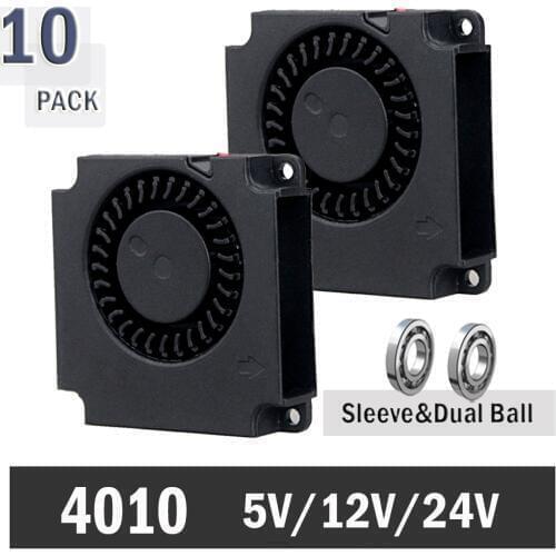 10PCS Gdstime 3D Printer Fan 40mm 4cm 5V 12V 24V Turbo Blower Brushless 40mm x 40mm x 10mm Printer Cooling Accessories 4010 Fan