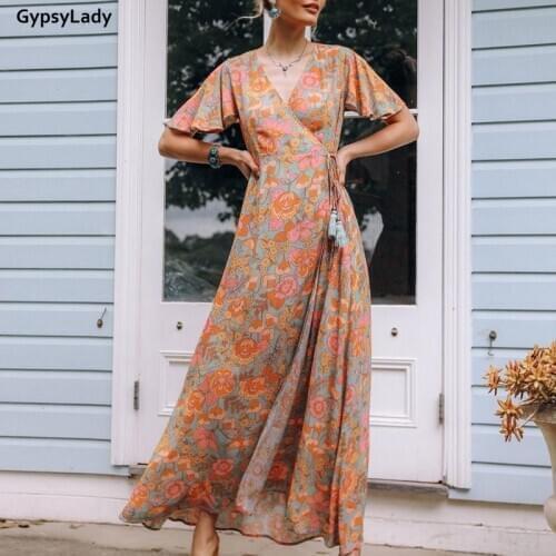 GypsyLady Floral Boho Long Dress Vintage Chic Women Summer Dress Ethnic Ladies Party Maxi Dresses Casual Female 2020 Vestidos