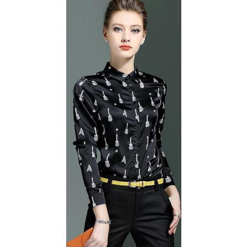 High quality! Womens Original brand spring casual print shirt female long sleeve OL shirt chic black blouse tops TB722