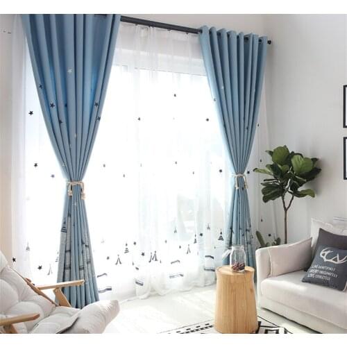 Blackout Blue Cartoon Window Curtain for Living Room Boys Children Bedroom Sheer Tulle Embroidered Curtains Kids Cortina MRTEERS