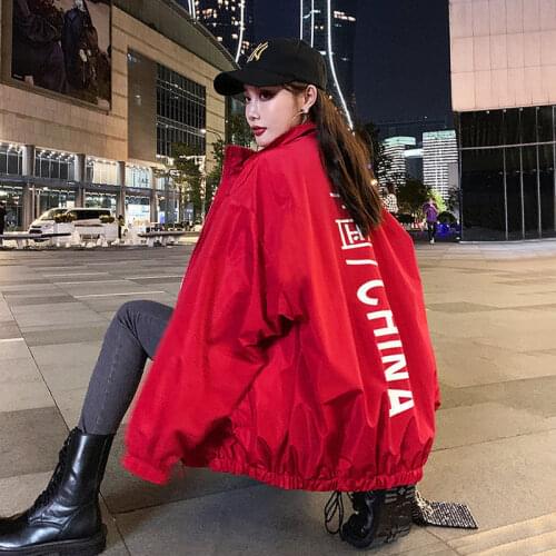 Women red coat fashion High Street Full Solid Turtleneck Zipper Loose women jacket street style CHINA