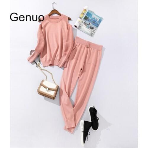 Winter Tracksuit Women 2 Piece Set Thick Warm Sweater Knitted Off-Shoulder Sweaters And Pants Sets Two Piece Track Suits 2020