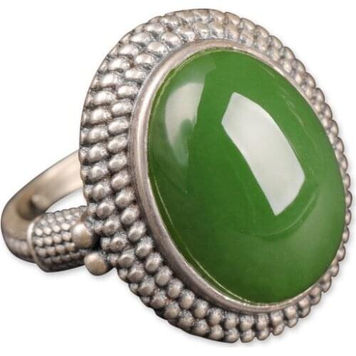 100% 925 sterling silver inlaid jasper ring with certificate personality green jade atmosphere female ring