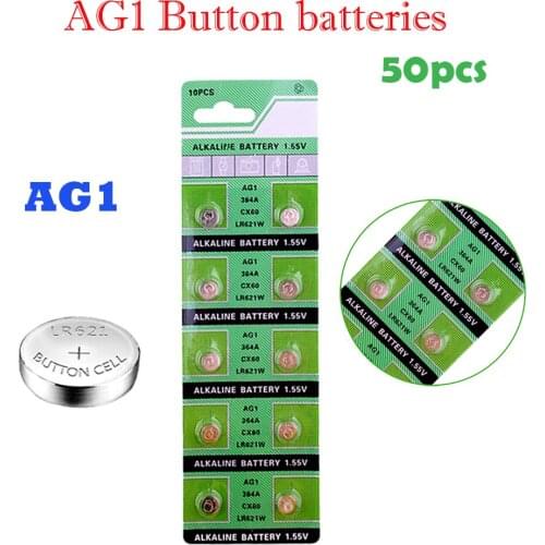 2021Top Selling 50Pcs AG1 13mAh 1.55V AG 1 Button Coin Cell Batteries Watch Clock Battery LR621 LR621 SR621SW LR621W SR621