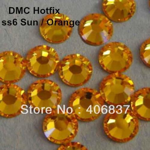 Free Shipping! 1440pcs/Lot, ss6 (1.9-2.1mm) High Quality DMC Sun/Orange Iron On Rhinestones / Hot fix Rhinestones