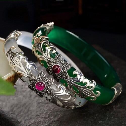 2020 new real S925 sterling silver natural agate chalcedony adjustable bracelet ladies high-quality wild women bracelet