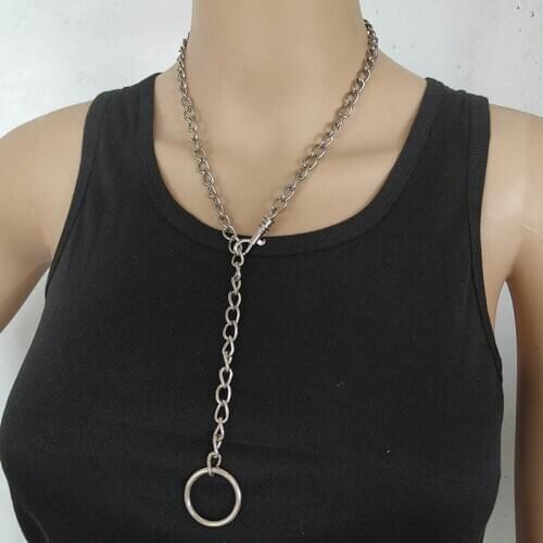 Punk Chain Necklace Gothic Chain Choker Collar Goth Ring Pendant Trendy Necklaces Men Women Jewelry