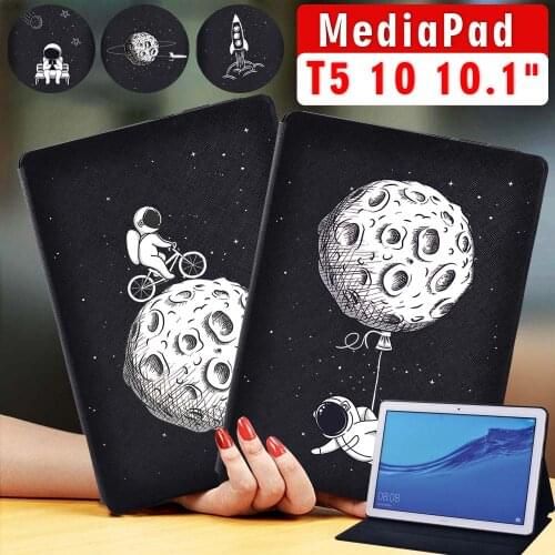 Tablet Case for Huawei MediaPad T5 10 10.1 Inch Astronaut Black Series Leather Cover Case + Free Stylus