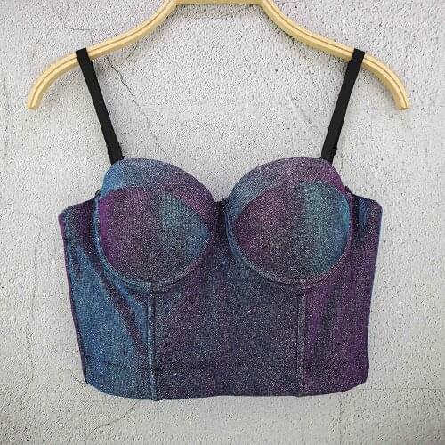 Cupnaya Women Shiny Strerch Crop Top Spaghatti Strap Sexy Sparkle Bustier Summer Clubwear Plain Cami Corset Bralet BM003