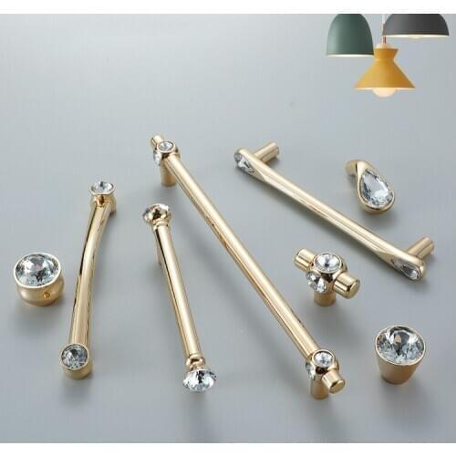 JD Gold Luxury Wardrobe Handle Garden Crystal Glass Cabinet Door Knob European Diamond Drawer Furniture Handle Hardware