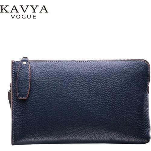 KAVYAVOGUE Fashion and Business Men & Women handbag 100% Genuine Leather Bag Day Clutches for male Cowhide real leather man bag
