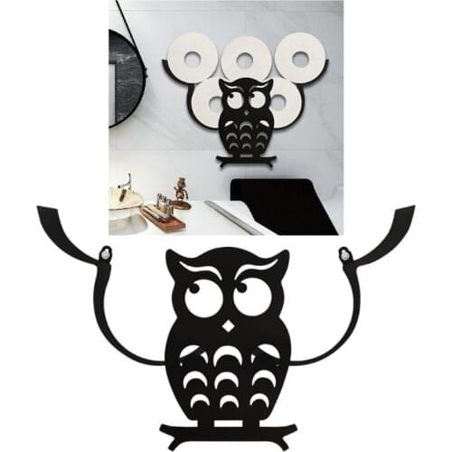 Staring Owl Cute Cast Iron Animal Black Paper Towel Holder, Wall-Mount Bath Tissue Toilet Roll Jewelry Organizer Bronze