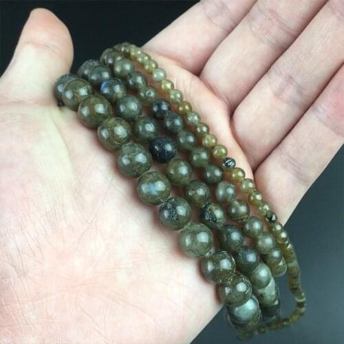 Natural Green Labradorite Round Loose Stone Beads For Jewelry Making DIY Charms Bracelet Necklace Accessories 15'' 4/6/8/10/12mm