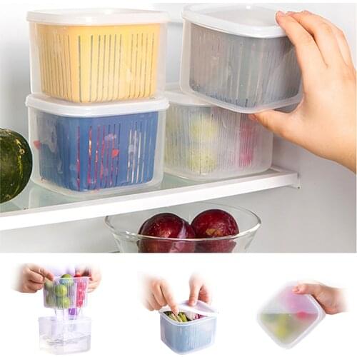 Kitchen Fridge Ginger Garlic Fresh Storage Container with Lid Partitioned Refrigerator Green Onion Crisper Sealed Box Organizer