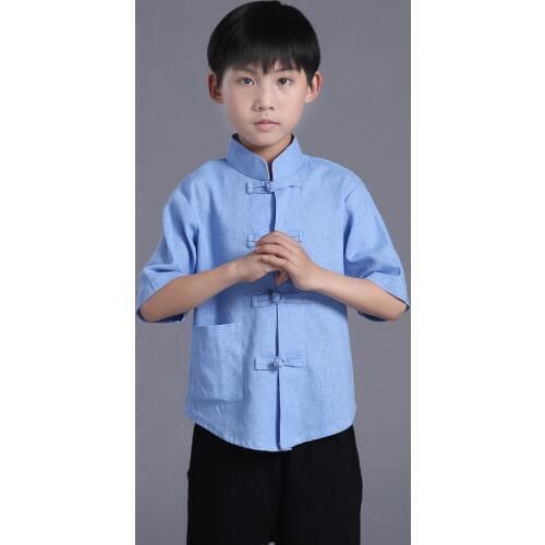 Flax children kungfu costume boy Tai Chi Uniform Martial Art Uniform Clothing chinese tang suit for summer Wushu Costume 12