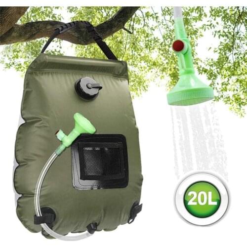 20L Water Bags Outdoor Camping Hiking Solar Shower Bag Heating Camping Shower Climbing Hydration Bag Hose Switchable Shower Head