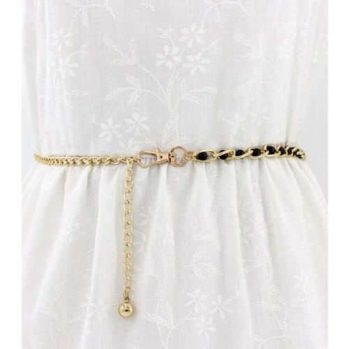 Fashion Elegant Ladies Metal Adjustable Thin Ladies Waist Chain Women Strap Dress Belt Pearl Decorative Clothess Accessories