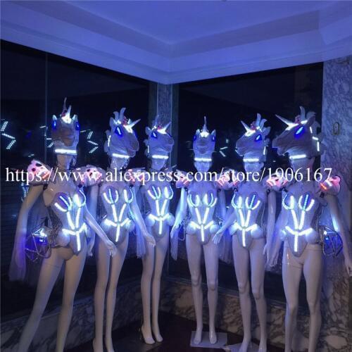 Fashion Led Luminous Unicorn Horse Catwalk Clothes Carnival Victoria Ballroom Costume Stage Performance Dance DJ Party Suit