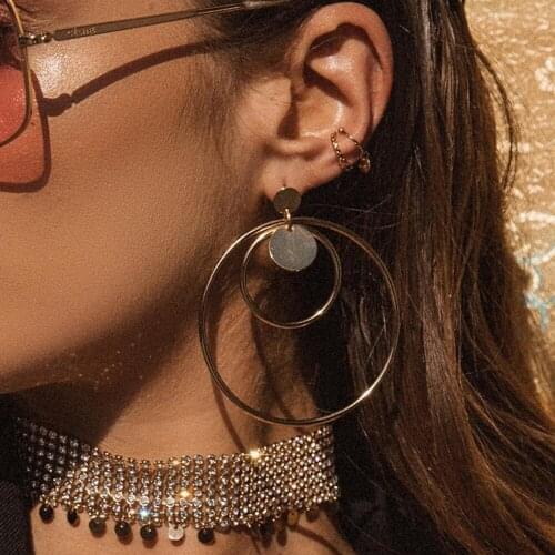 New Fashion Sequins Gold Silver Color Earrings For Woman Boho Big Circle Round Hoop Earrings Party Jewelry Bohemian Accessories