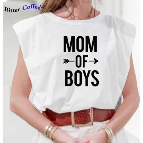 NEW Mom of Boys Graphic Print Tees Women Mom Life T Shirts Harajuku Tshirt Sleeveless Tops Streetwear Women Tops Plus Size