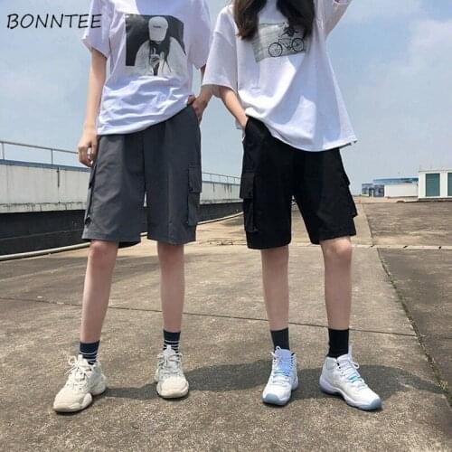 Solid Shorts Women Cargo Japanese Style Unisex BF Streetwear Friends College Students Vintage Popular Leisure Loose Trendy Ins
