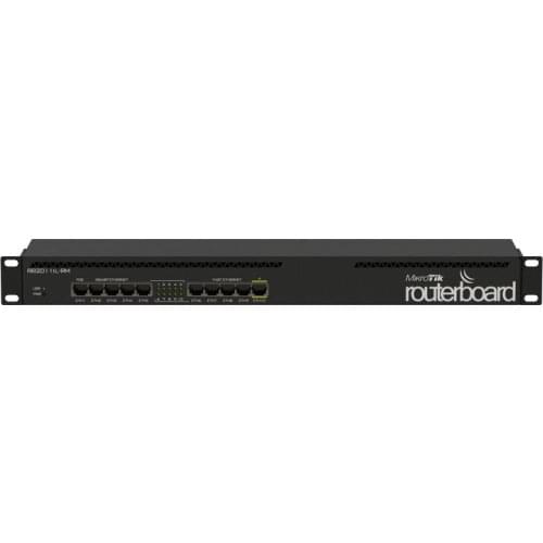 RB2011UiAS-RM, 1U rackmount, 5xEthernet, 5xGigabit Ethernet, USB, LCD, PoE out on port 10, 600MHz CPU, 128MB RAM, RouterOS L5