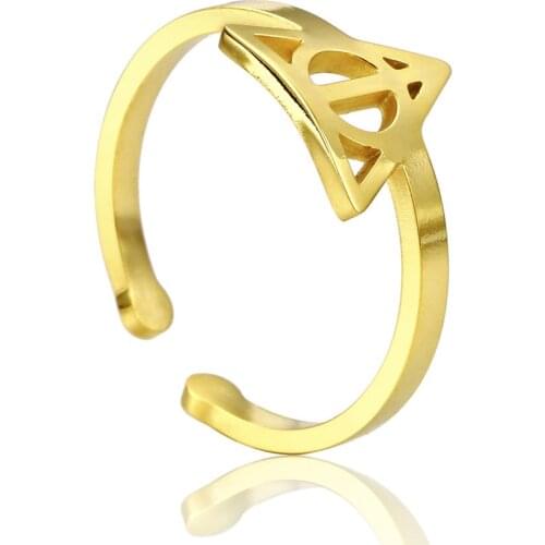 Adjustable Ring For Women Accesories Fashion Stainless Steel Jewelry Opening Inspired Deathly Gold Triangle Potter Ring Men