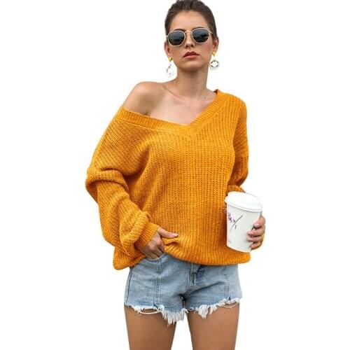 DANJEANER Sexy Off Shoulder Lantern Sleeve Knitted Pullovers Back Side Lace Up Sweater Women Casual Loose Streetwear Jumper Tops
