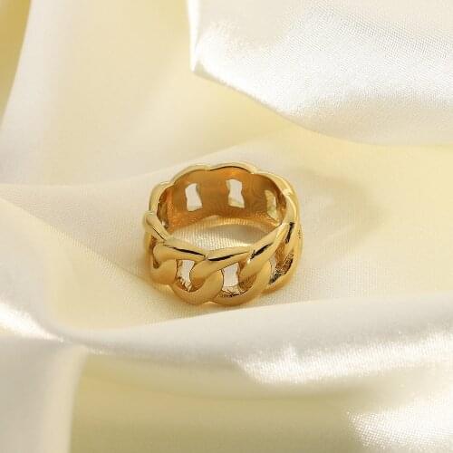 Chic Thick Miami Cuban Chain Ring Waterpoof Jewelry 18K Gold Plated Stainless Steel Chunky Ring