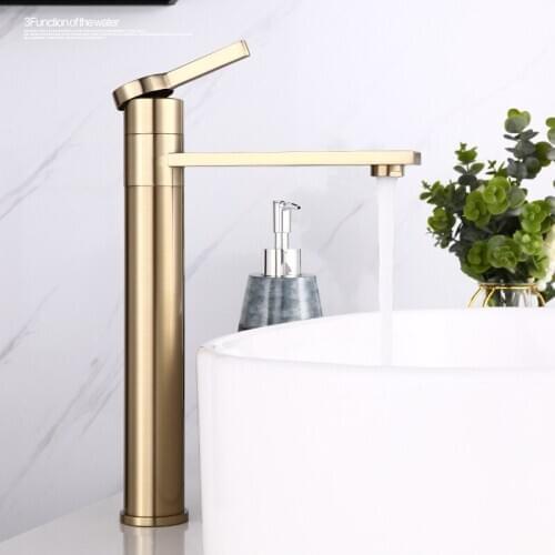 Bathroom Basin Faucets Brass Sink Mixer Tap Hot & Cold Lavatory Crane Single Handle Rotating Kitchen Tap Deck Mount Brushed Gold