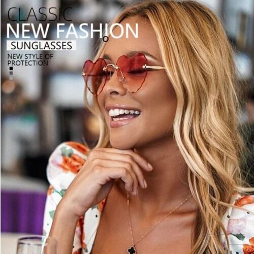 Ladies Heart Shaped Sunglasses metal Women Brand Designer Fashion Rimless LOVE Clear Ocean Lenses Sun Glasses Oculos UV400