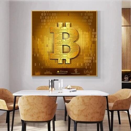 Modern Inspirational Gold Bitcoin Money Canvas Painting Poster and Prints Wall Art Pictures for Home Office Decor Gift Idea